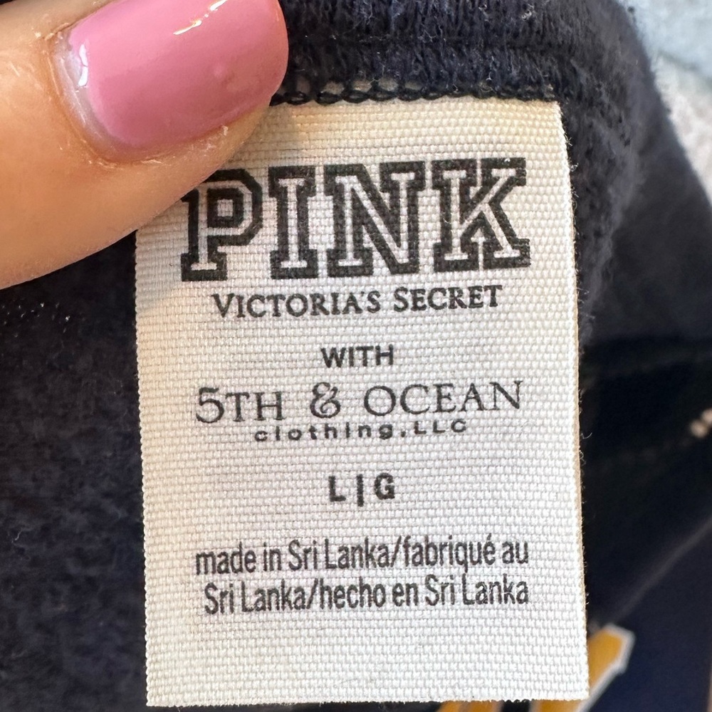 Victoria's Secret Pink 5th & Ocean US‎ Navy Blue Mesh Crewneck Sweatshirt Large - Picture 3 of 6